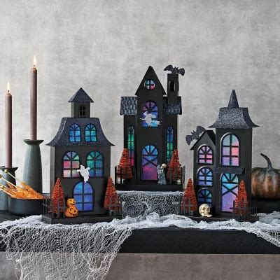 member's mark metal pre-lit halloween houses set of 3|members mark haunted halloween village.